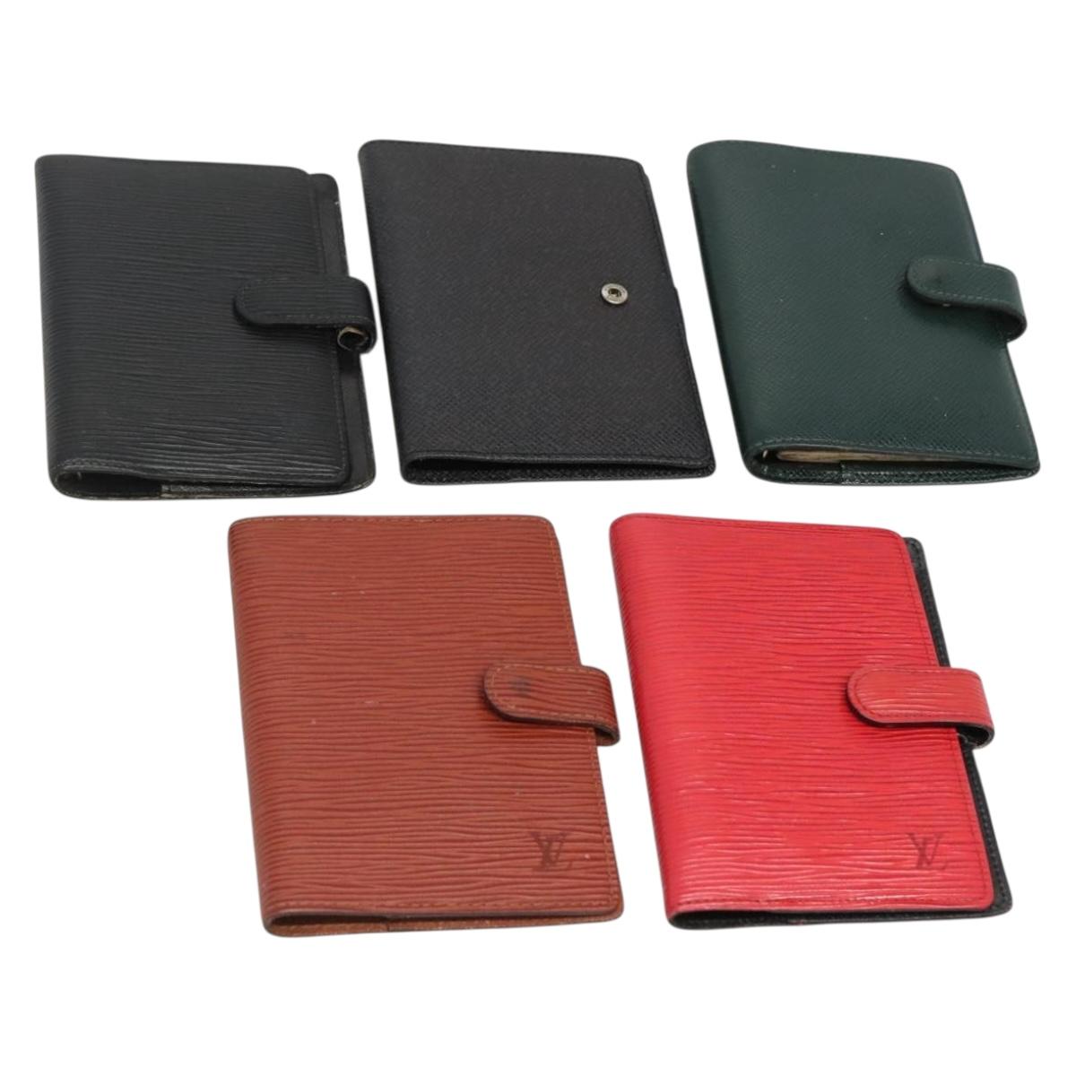 LOUIS VUITTON Epi Taiga Agenda Day Planner Cover 5Set Red Black Brown Auth CB058