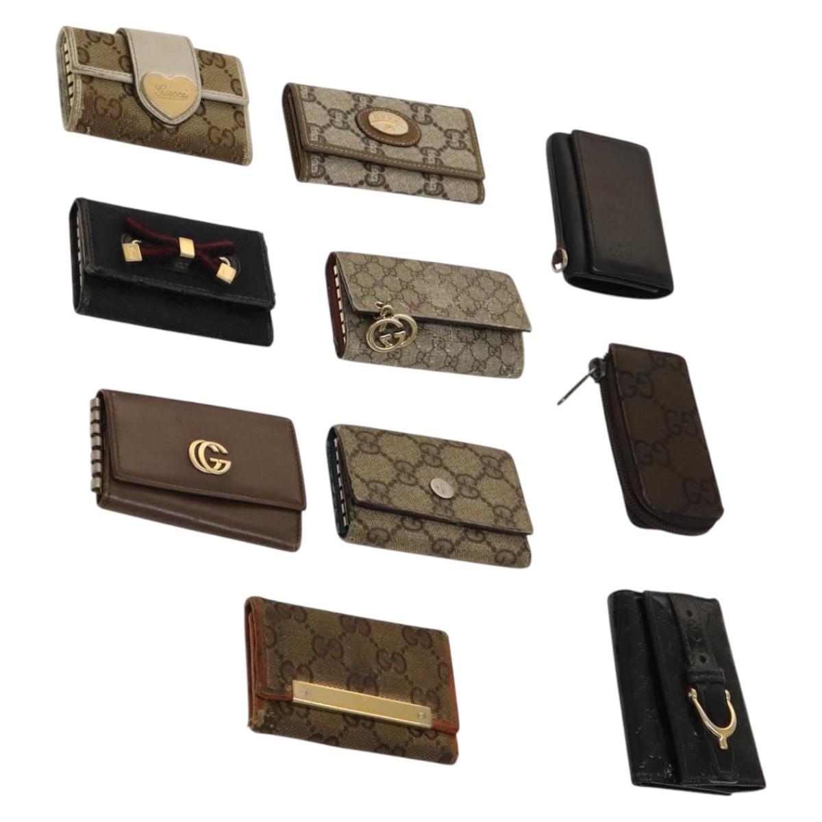 GUCCI GG Canvas Key Case 10set Beige Black Auth CB085