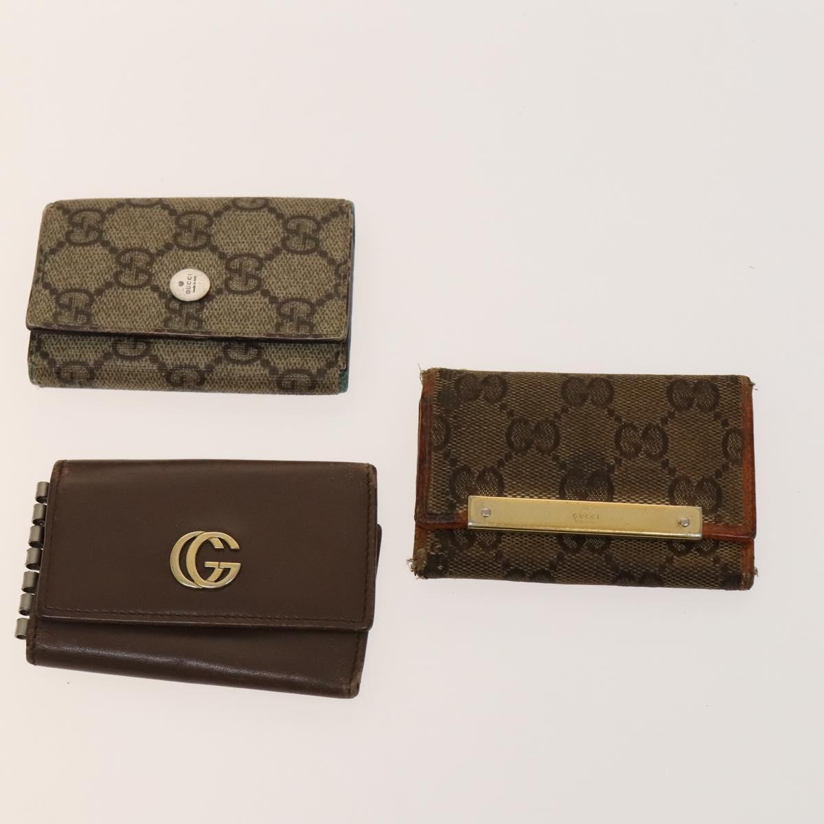 GUCCI GG Canvas Key Case 10set Beige Black Auth CB085