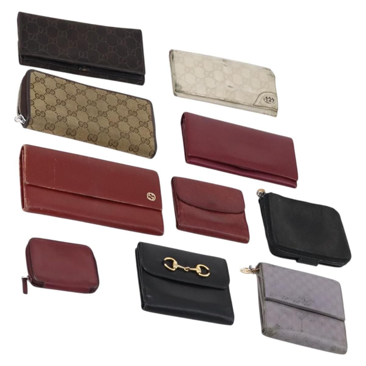 GUCCI GG Canvas Micro GG Guccissima Wallet Leather Canvas 10set Red Auth CB108