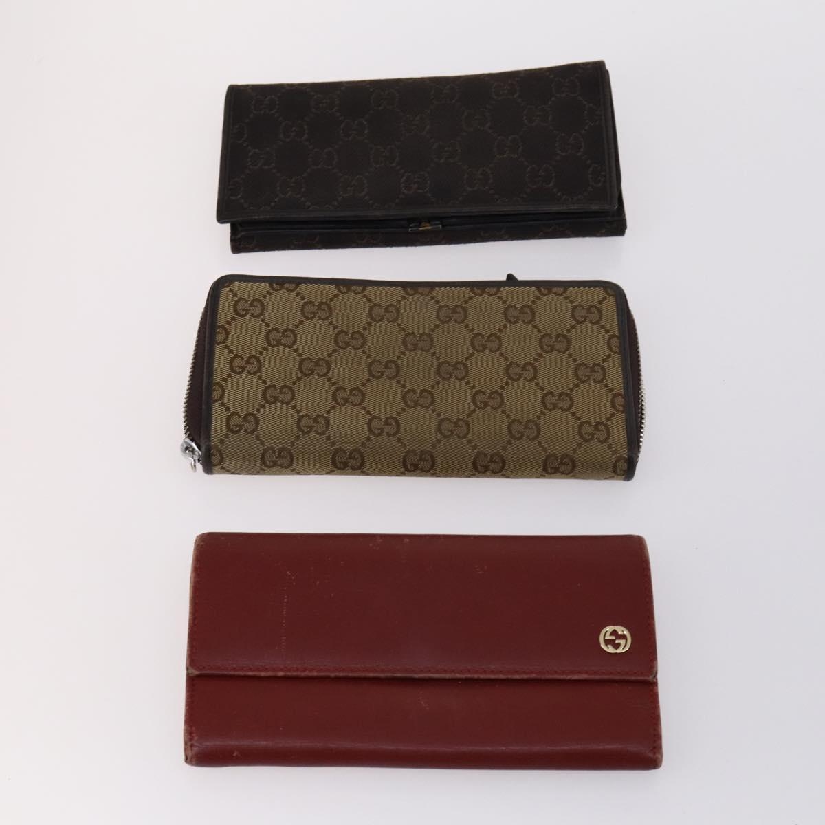 GUCCI GG Canvas Micro GG Guccissima Wallet Leather Canvas 10set Red Auth CB108