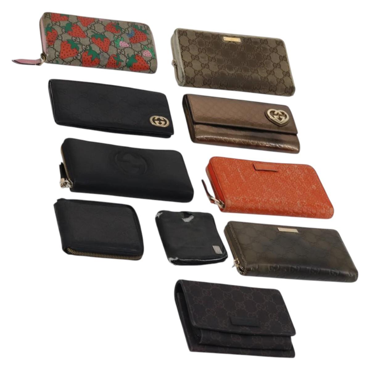 GUCCI GG Canvas Micro GG Guccissima Wallet Leather PVC 10set Black Auth CB109