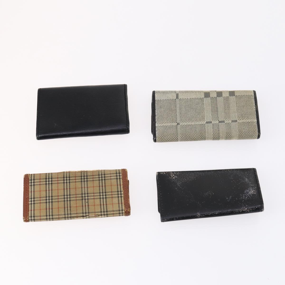 BURBERRY Nova Check Black Label Key Case Leather PVC 10set Beige Auth CB112