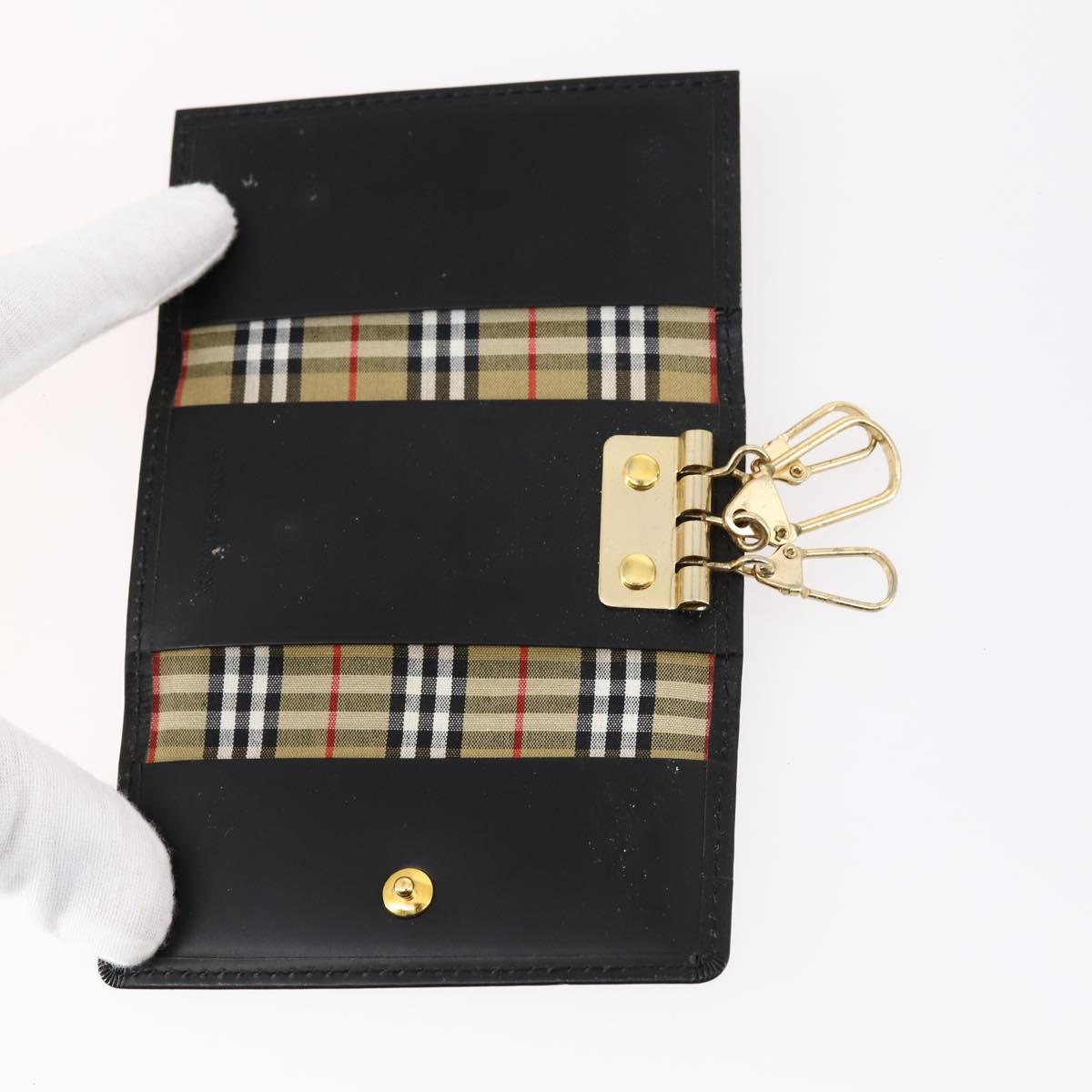 BURBERRY Nova Check Black Label Key Case Leather PVC 10set Beige Auth CB112