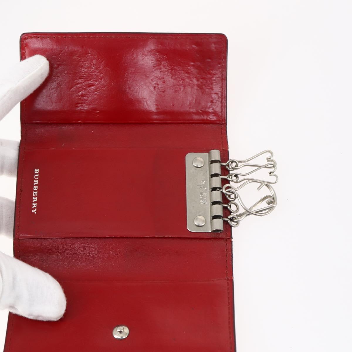 BURBERRY Nova Check Black Label Key Case Leather PVC 10set Beige Auth CB112