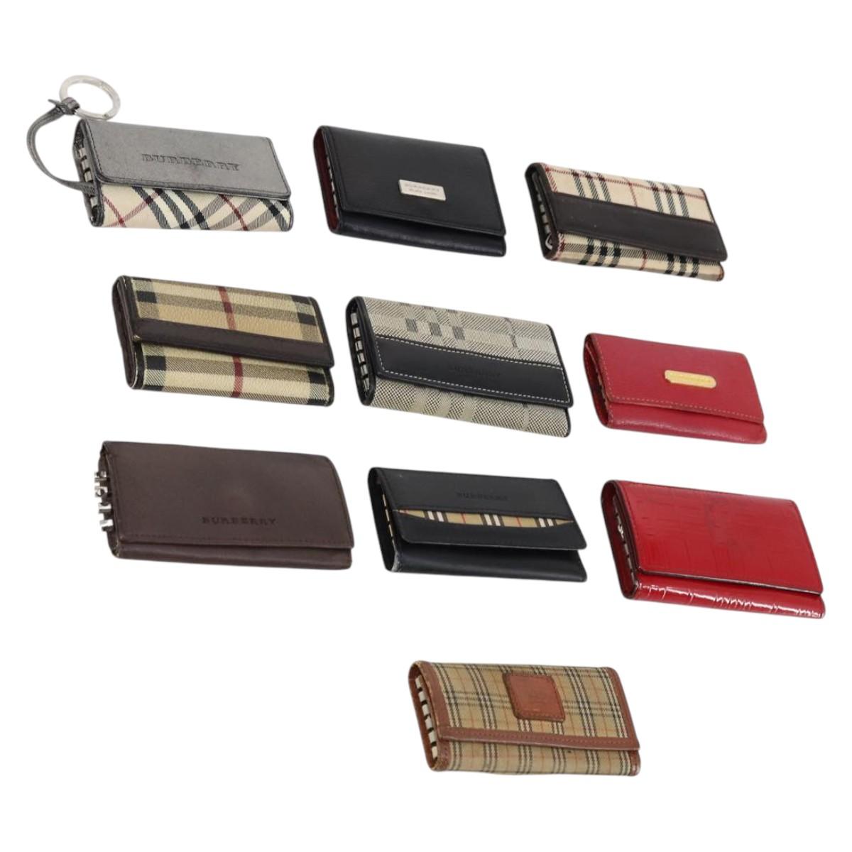 BURBERRY Nova Check Black Label Key Case Leather PVC 10set Beige Auth CB112