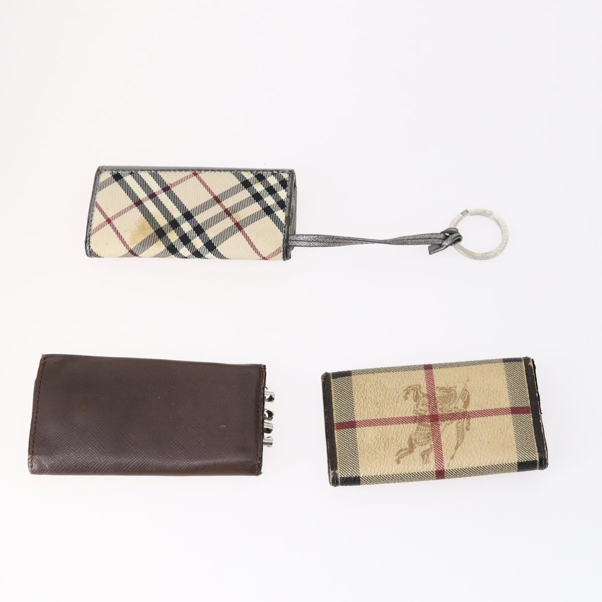 BURBERRY Nova Check Black Label Key Case Leather PVC 10set Beige Auth CB112