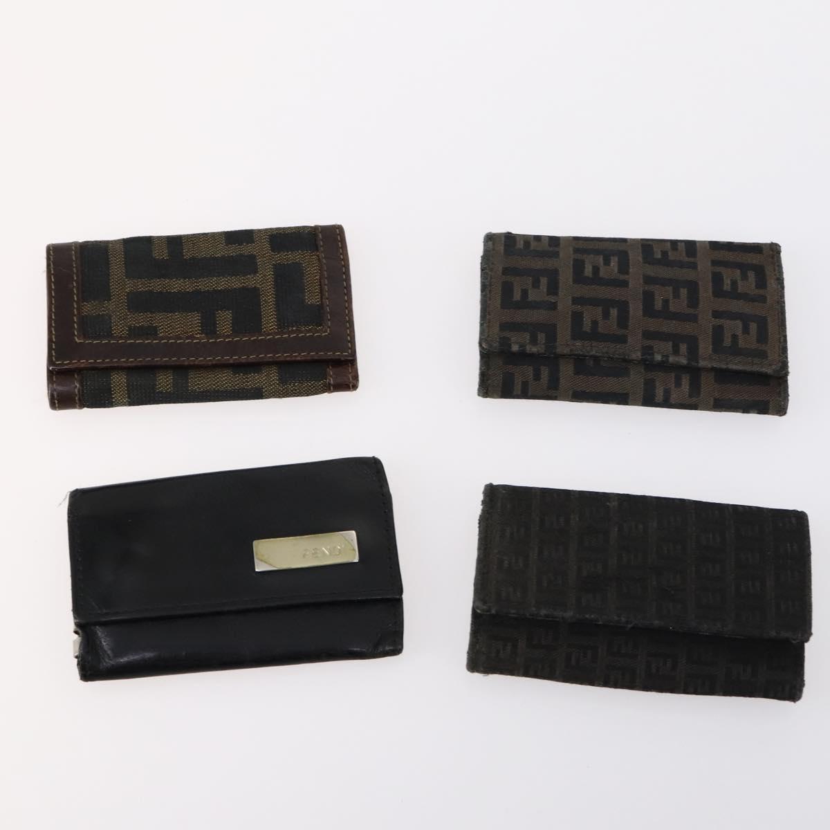 FENDI Zucchino Key Case Leather Canvas PVC 10set Brown Black Auth CB113