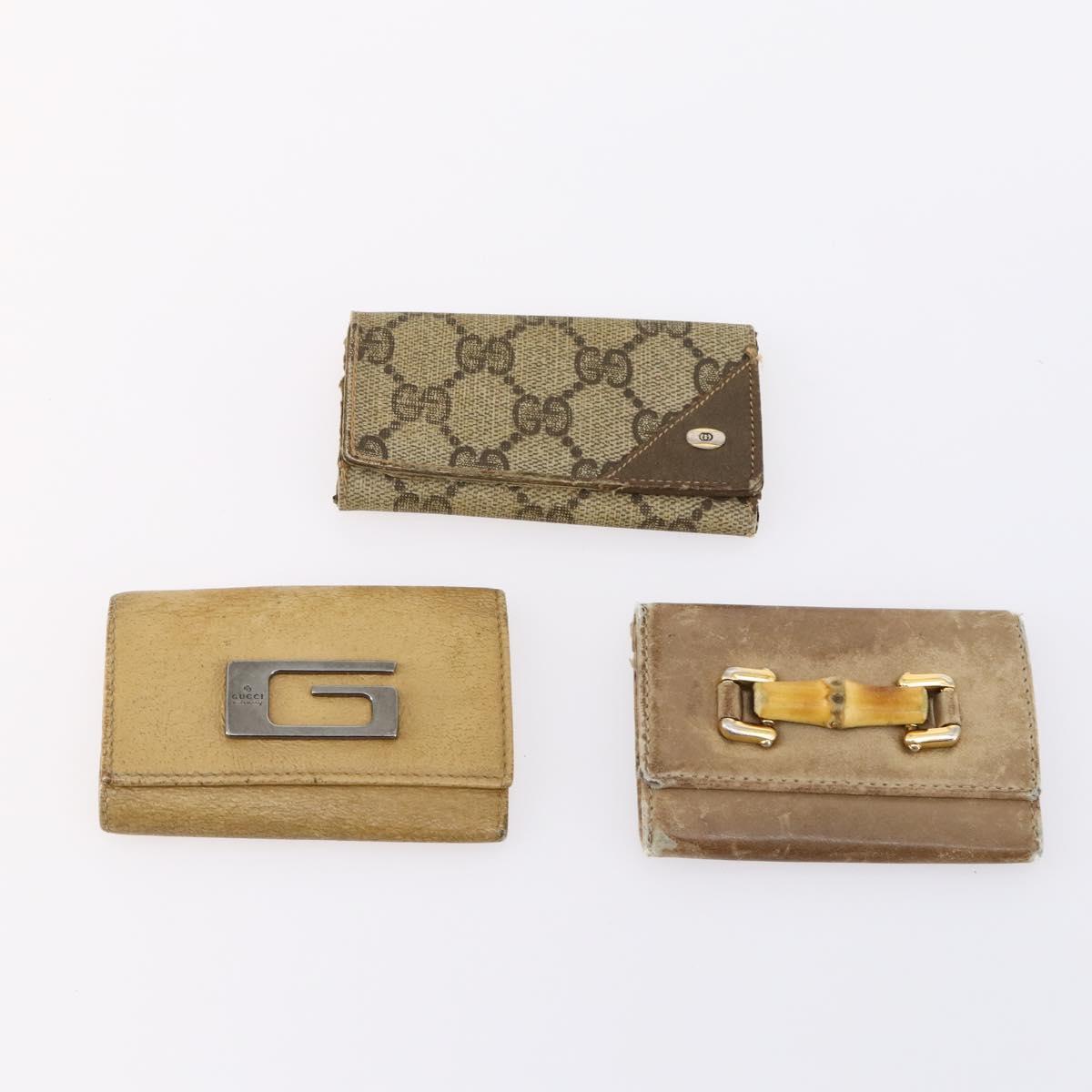 GUCCI GG Canvas Bamboo Key Case Leather Canvas 10set Beige Black Red Auth CB115