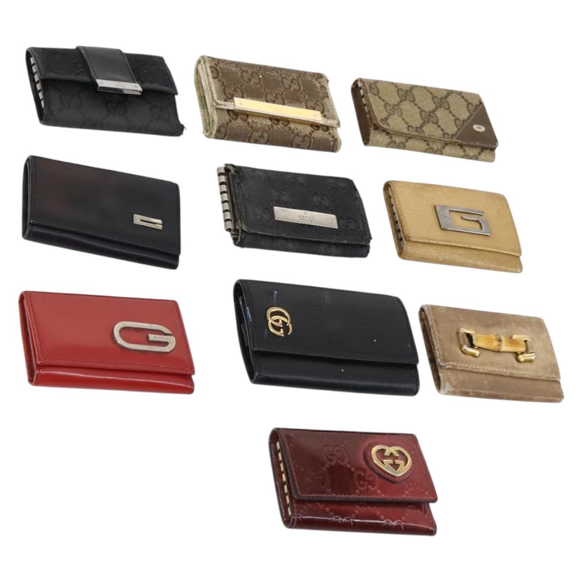 GUCCI GG Canvas Bamboo Key Case Leather Canvas 10set Beige Black Red Auth CB115