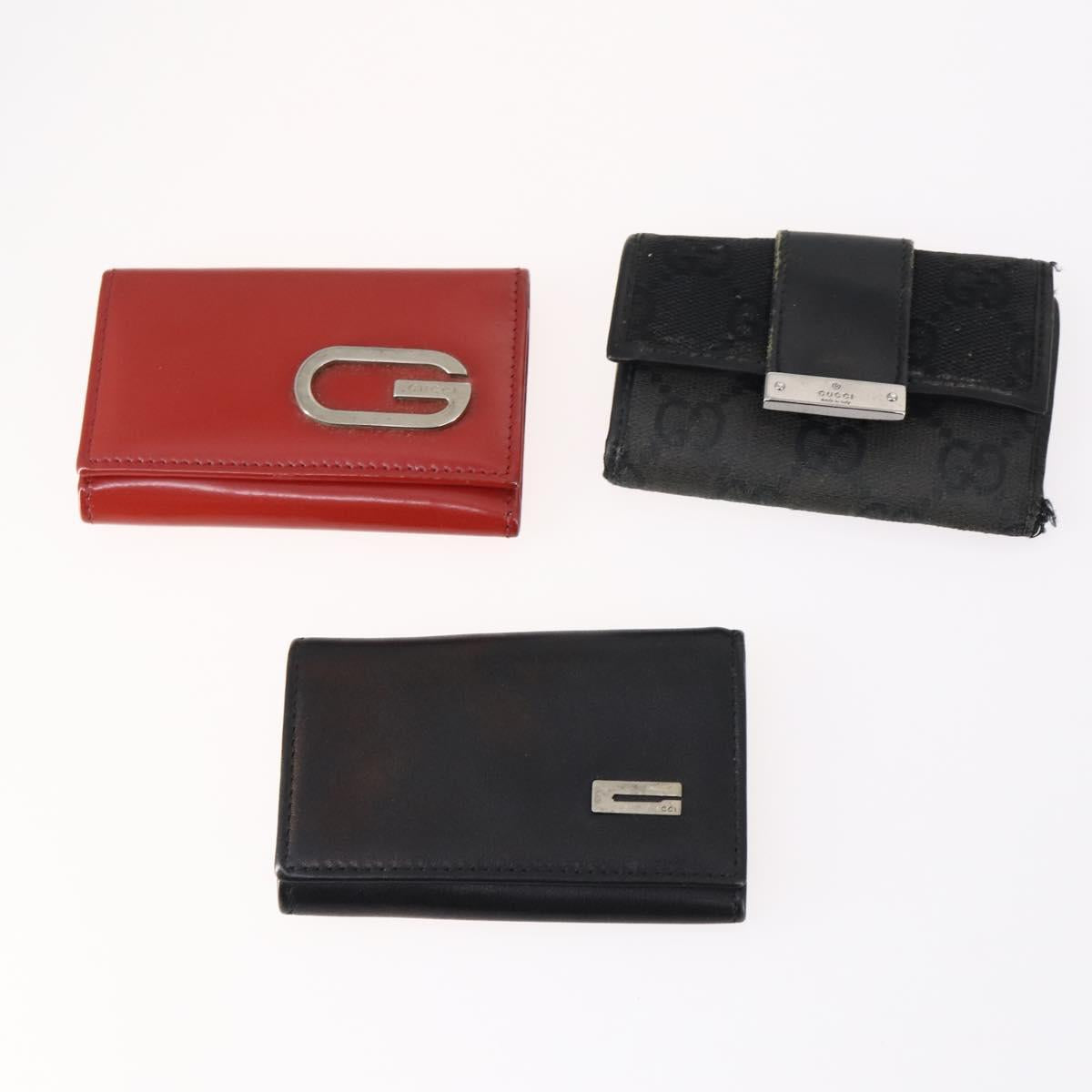 GUCCI GG Canvas Bamboo Key Case Leather Canvas 10set Beige Black Red Auth CB115