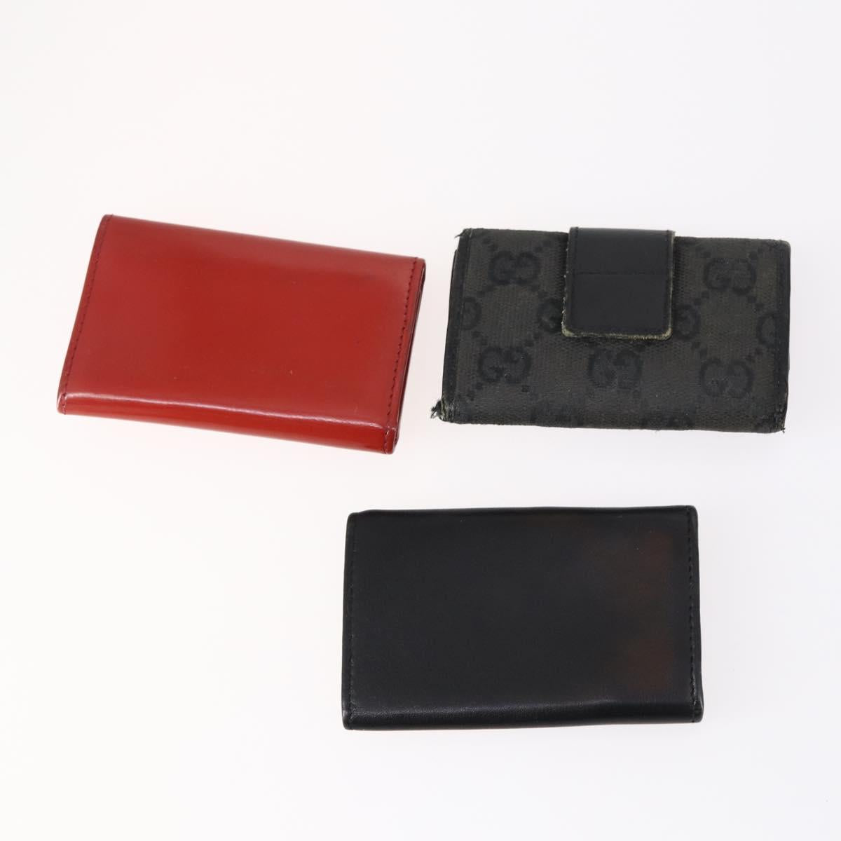 GUCCI GG Canvas Bamboo Key Case Leather Canvas 10set Beige Black Red Auth CB115