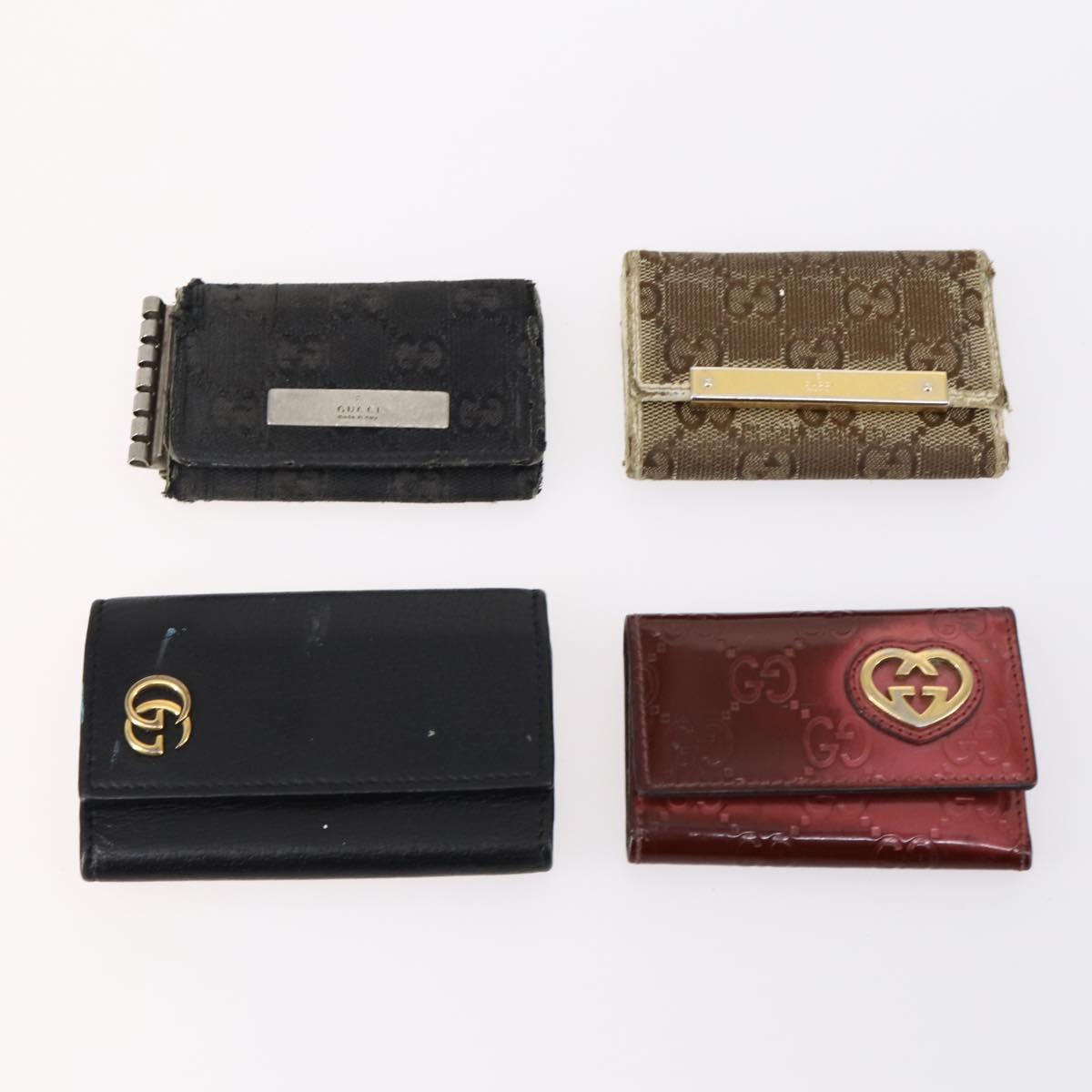 GUCCI GG Canvas Bamboo Key Case Leather Canvas 10set Beige Black Red Auth CB115