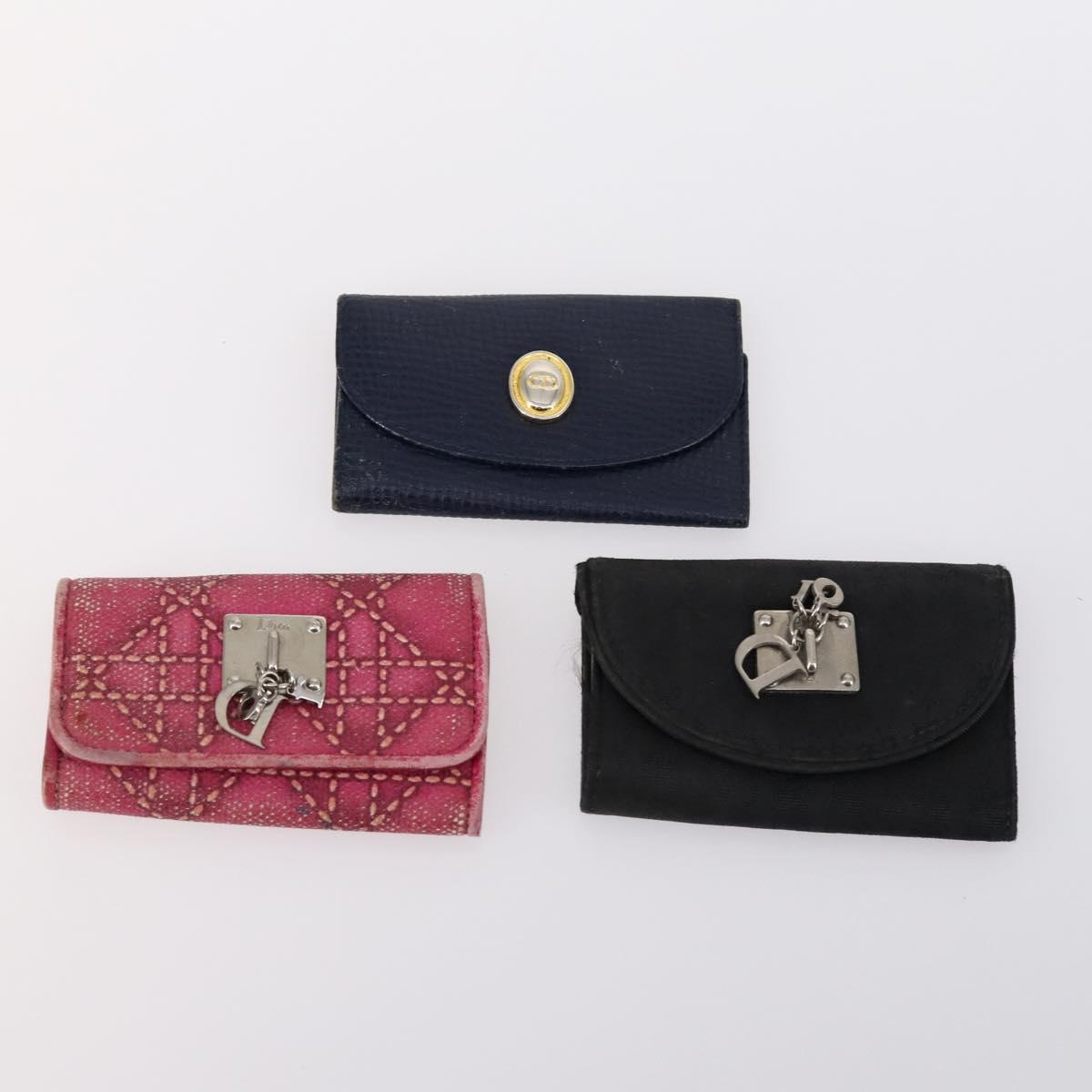 Christian Dior Trotter Canvas Key Case Leather Canvas PVC 10set Beige Auth CB116