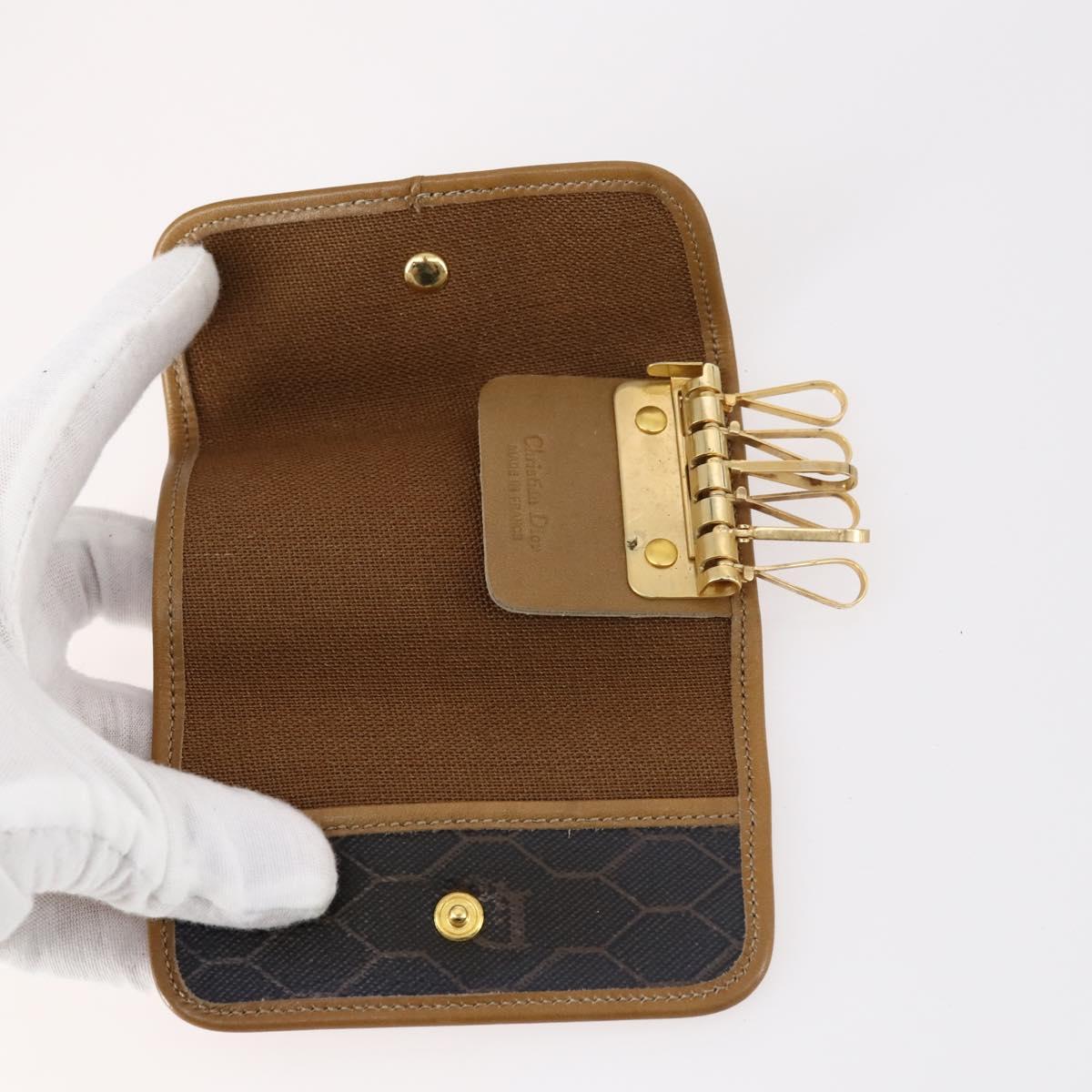 Christian Dior Trotter Canvas Key Case Leather Canvas PVC 10set Beige Auth CB116