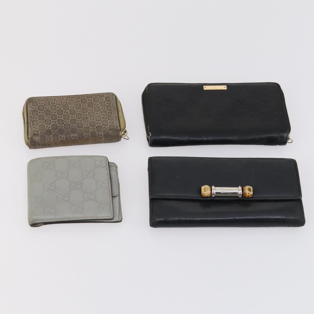 GUCCI GG Canvas Guccissima Wallet Leather 10 Set Beige Black Auth CB131