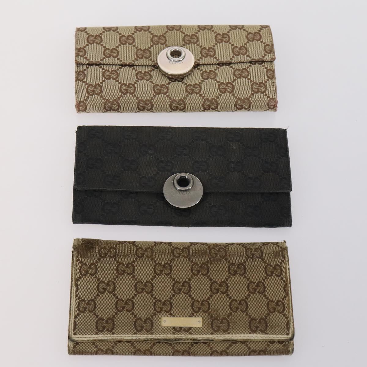 GUCCI GG Canvas Guccissima Wallet Leather 10 Set Beige Black Auth CB131