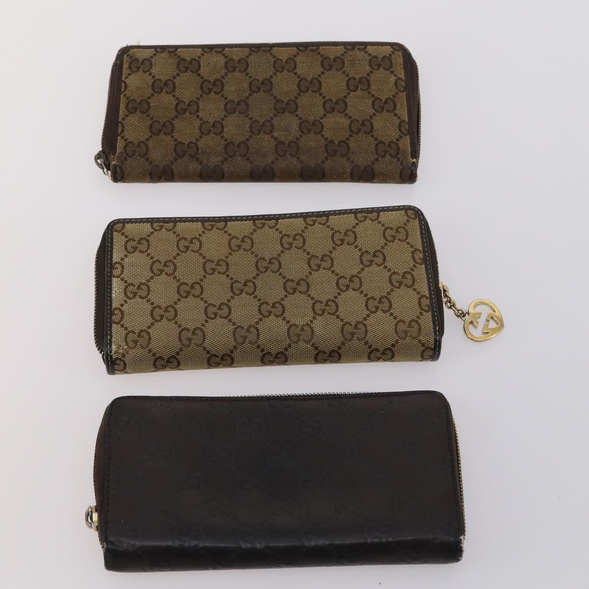 GUCCI GG Canvas Guccissima Wallet Leather 10 Set Beige Black Auth CB131