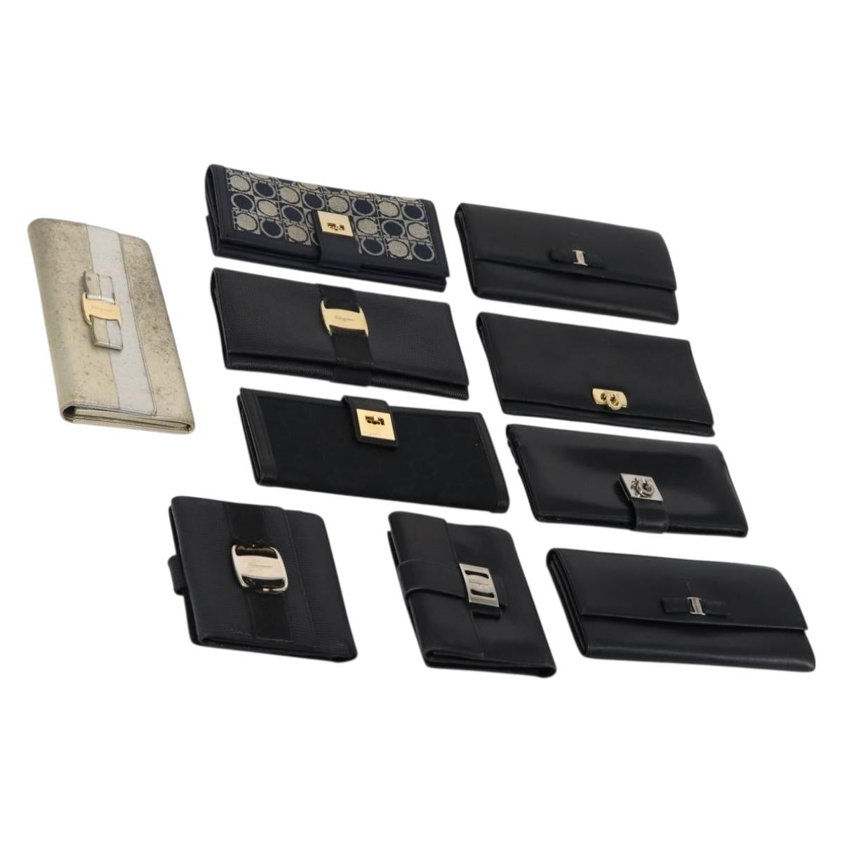 Salvatore Ferragamo Gancini Wallet Leather Canvas 10 Set Black Silver Auth CB133