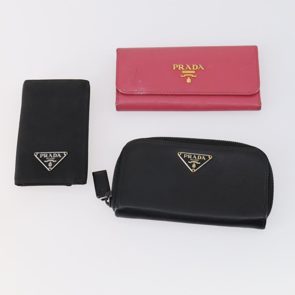 PRADA Key Case Saffiano Nylon 10 Set Pink Black blue Auth CB139