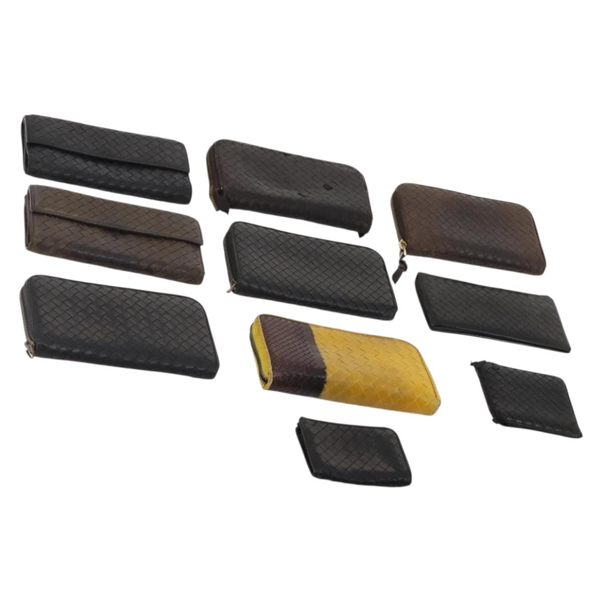 BOTTEGA VENETA INTRECCIATO Wallet Leather 10 Set Black Brown yellow Auth CB158
