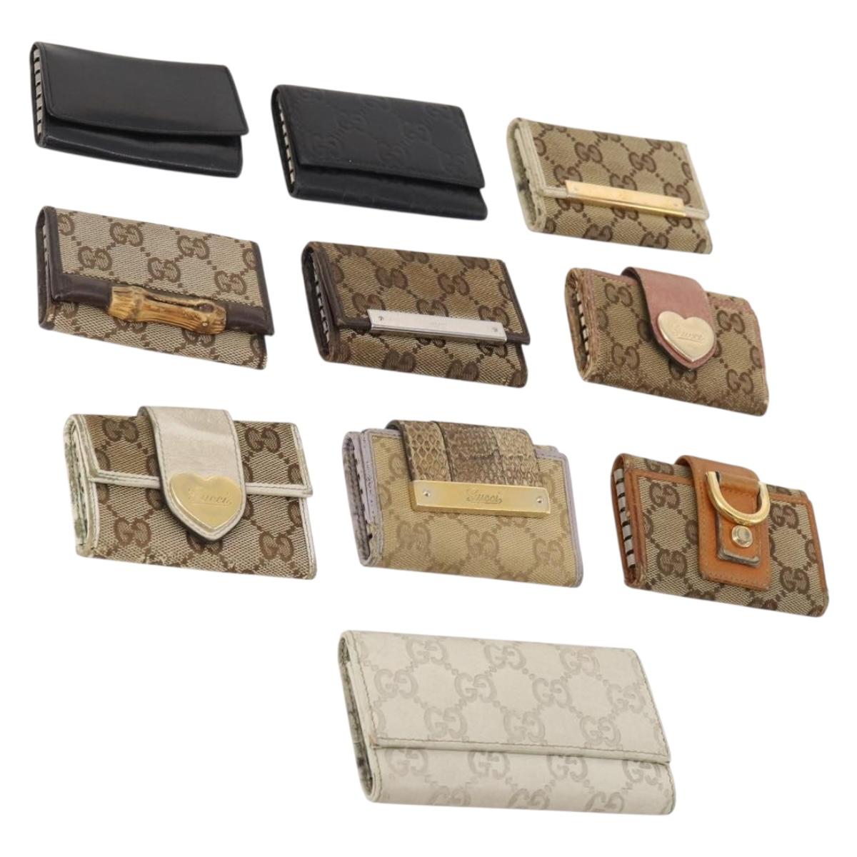 GUCCI GG Canvas Guccissima Key Case Leather 10 Set Beige Black white Auth CB167