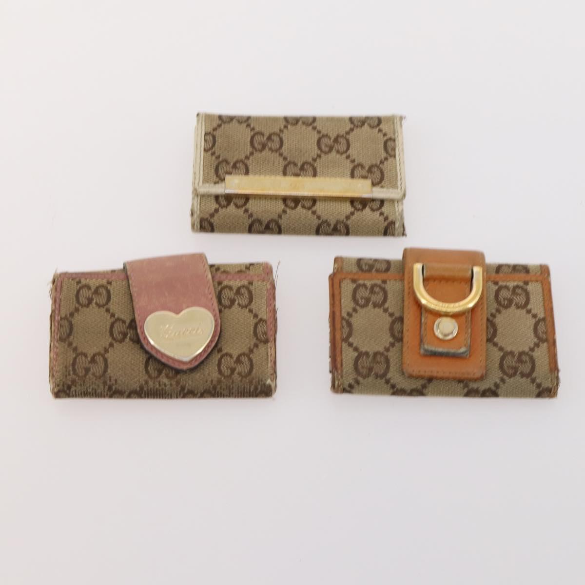 GUCCI GG Canvas Guccissima Key Case Leather 10 Set Beige Black white Auth CB167