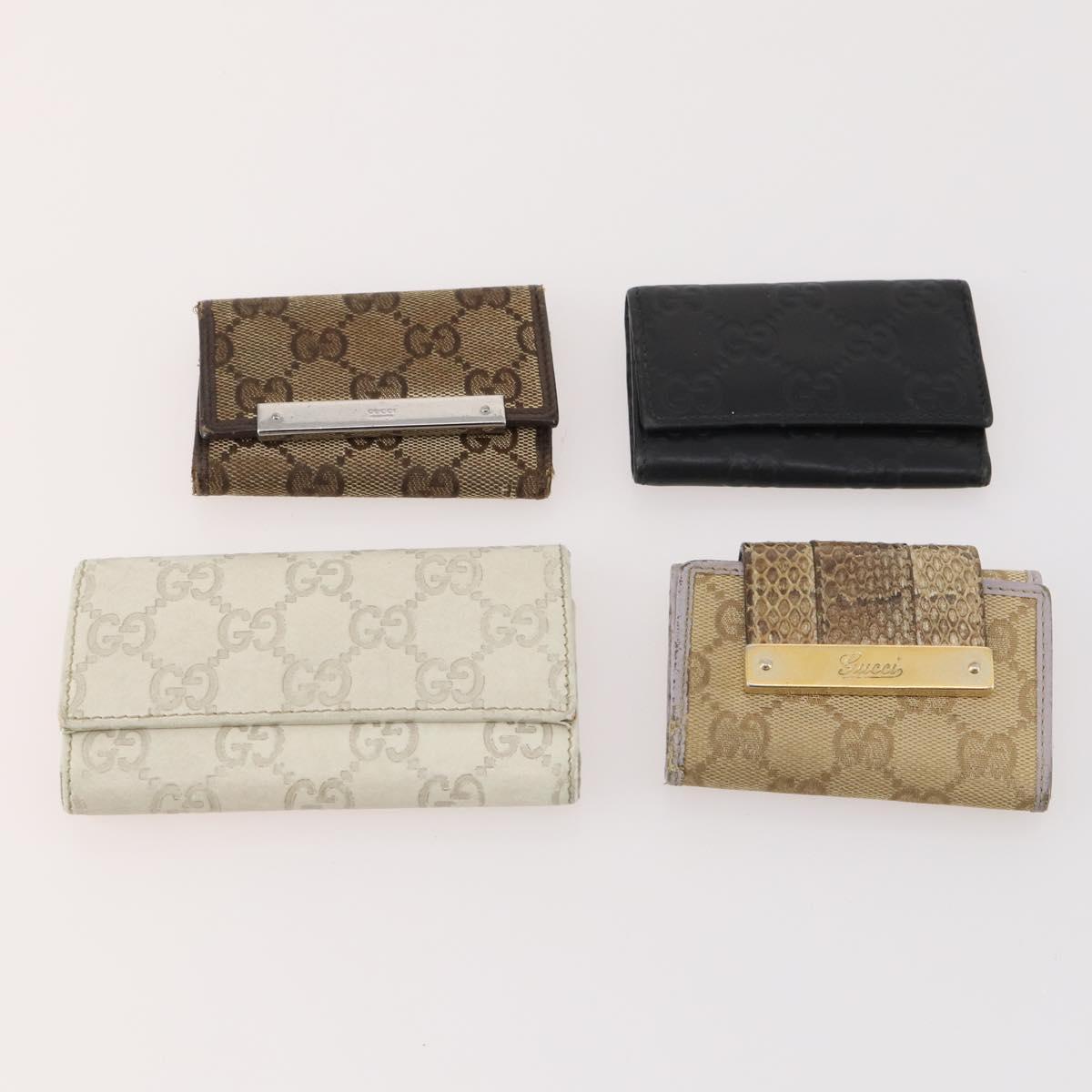 GUCCI GG Canvas Guccissima Key Case Leather 10 Set Beige Black white Auth CB167