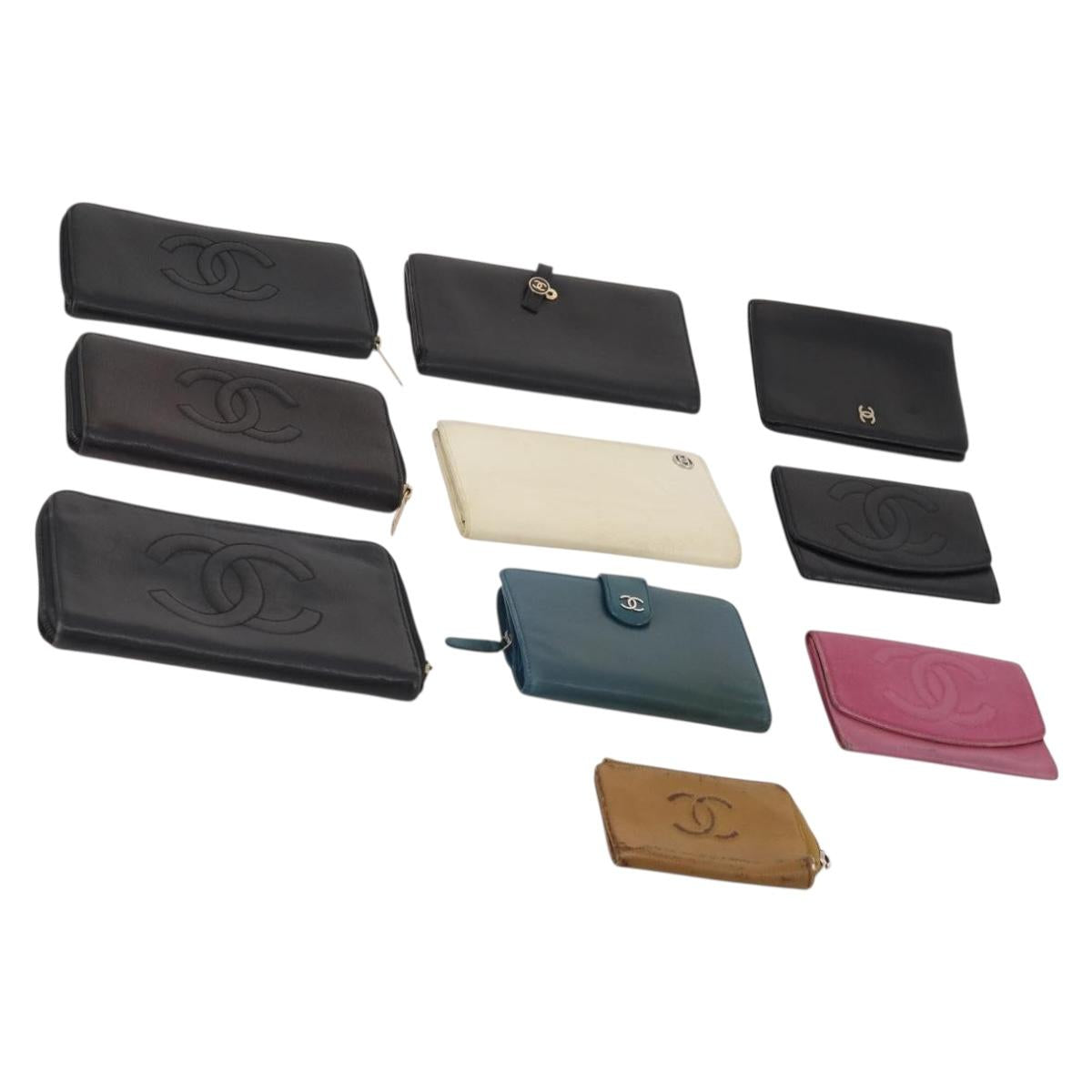 CHANEL Wallet Caviar Skin 10 Set Black White pink CC Auth CB170