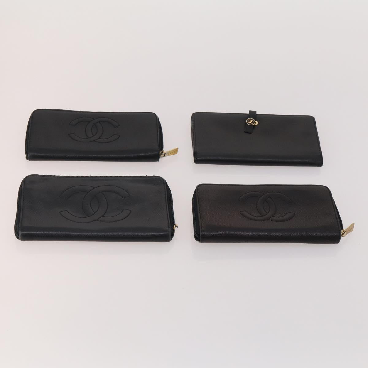 CHANEL Wallet Caviar Skin 10 Set Black White pink CC Auth CB170
