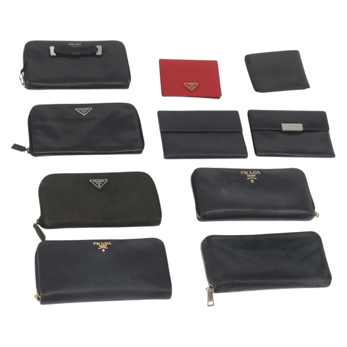 PRADA Wallet Leather 10 Set Black Red Navy Auth CB171