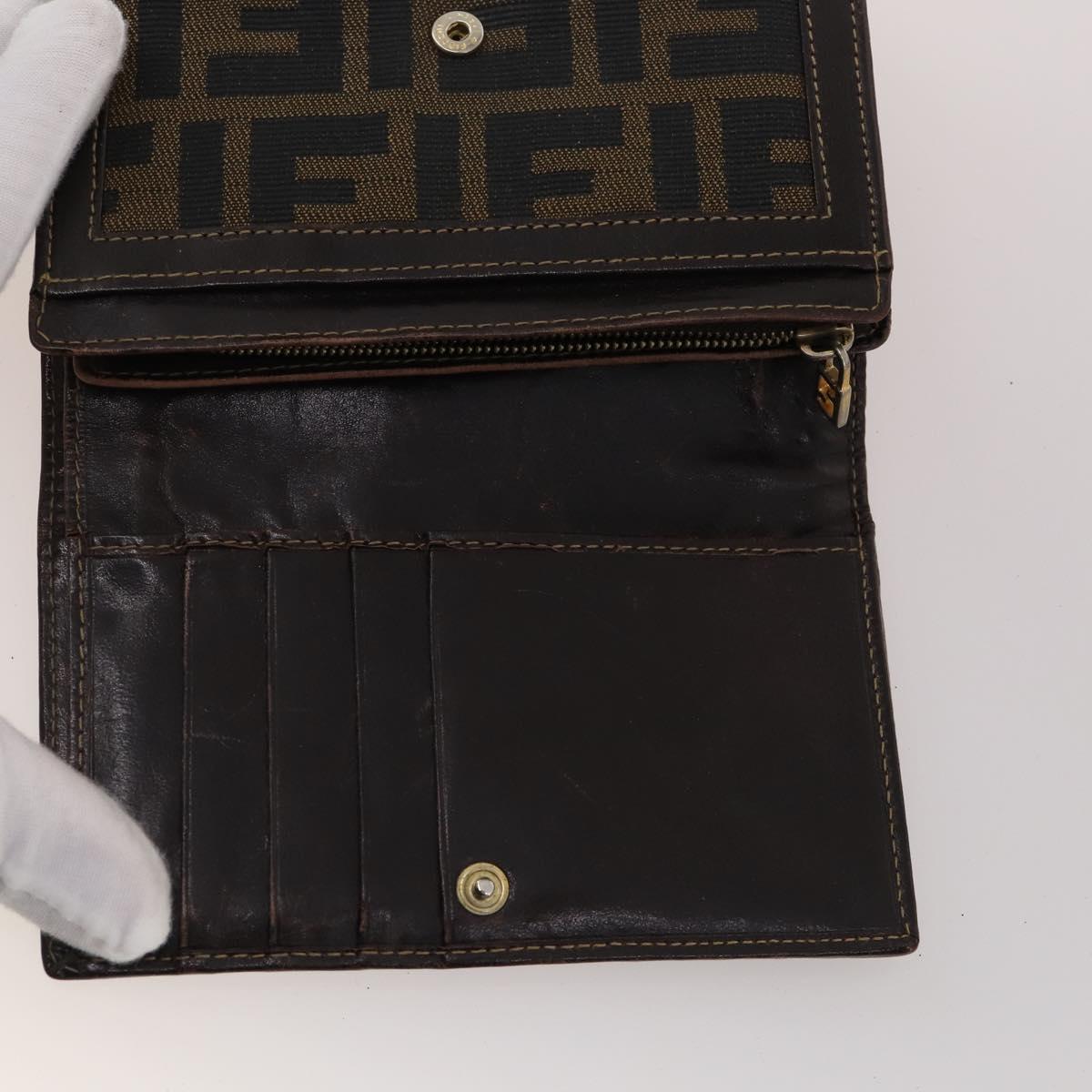 FENDI Zucca Canvas Wallet 10 Set Black Brown Auth CB172