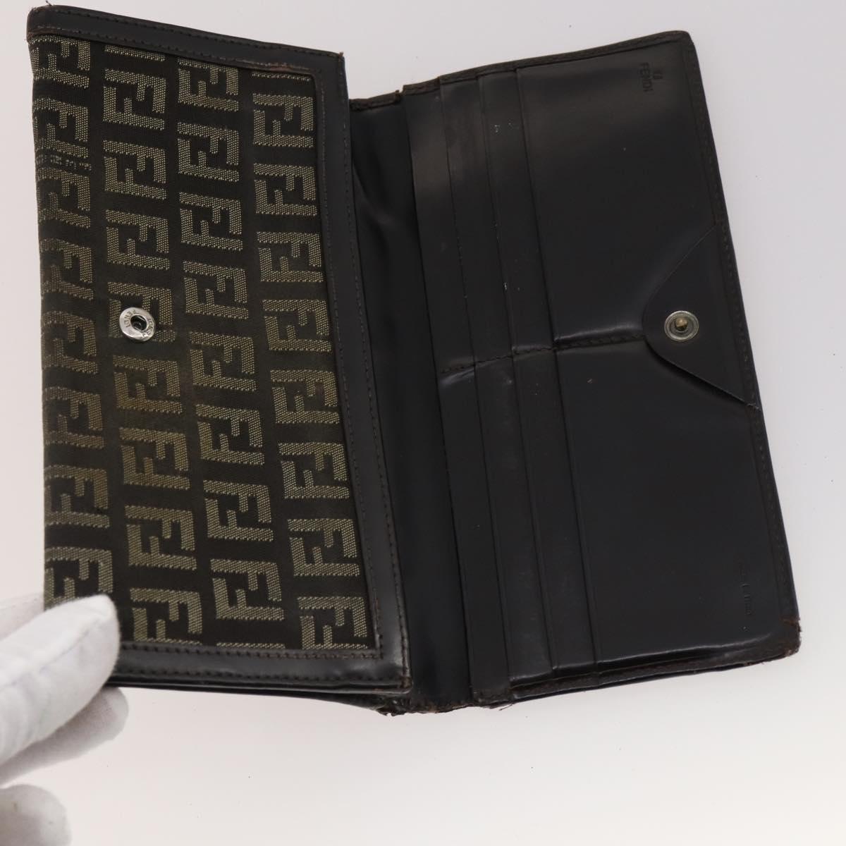 FENDI Zucca Canvas Wallet 10 Set Black Brown Auth CB172