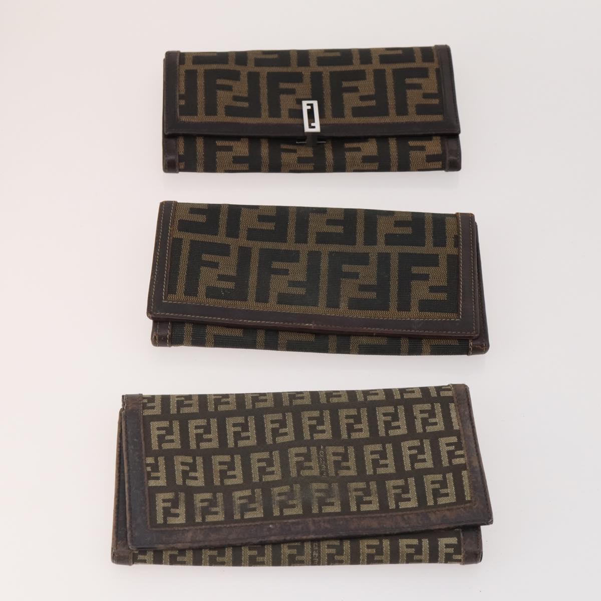 FENDI Zucca Canvas Wallet 10 Set Black Brown Auth CB172