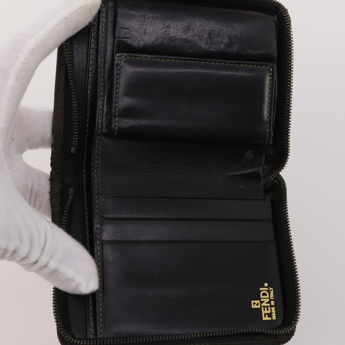 FENDI Zucca Canvas Wallet 10 Set Black Brown Auth CB172