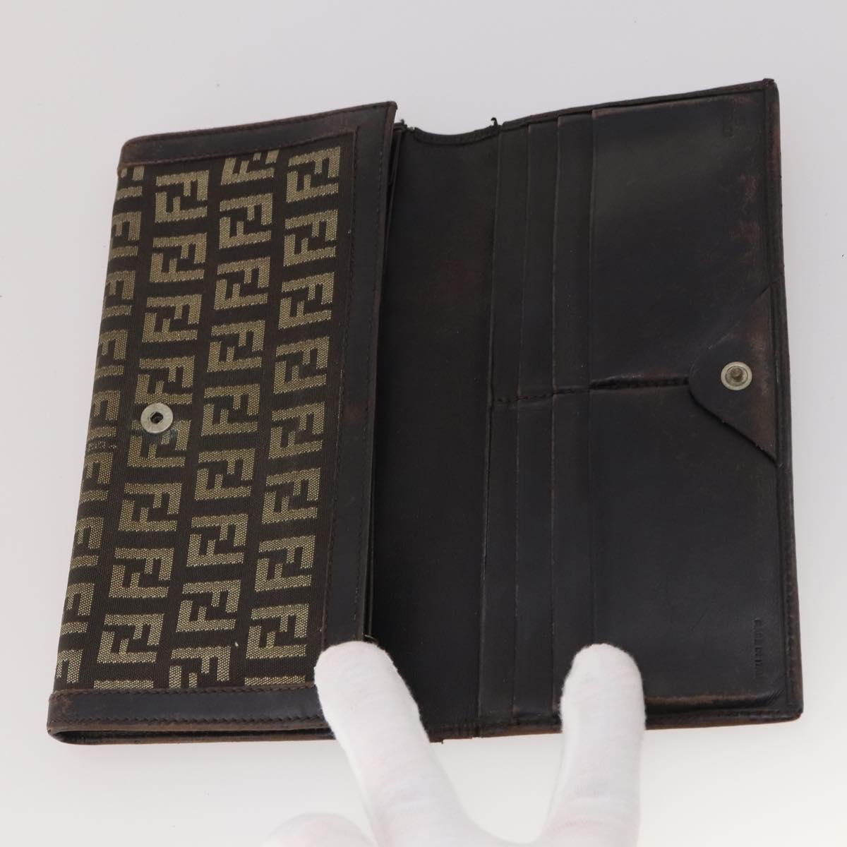 FENDI Zucca Canvas Wallet 10 Set Black Brown Auth CB172