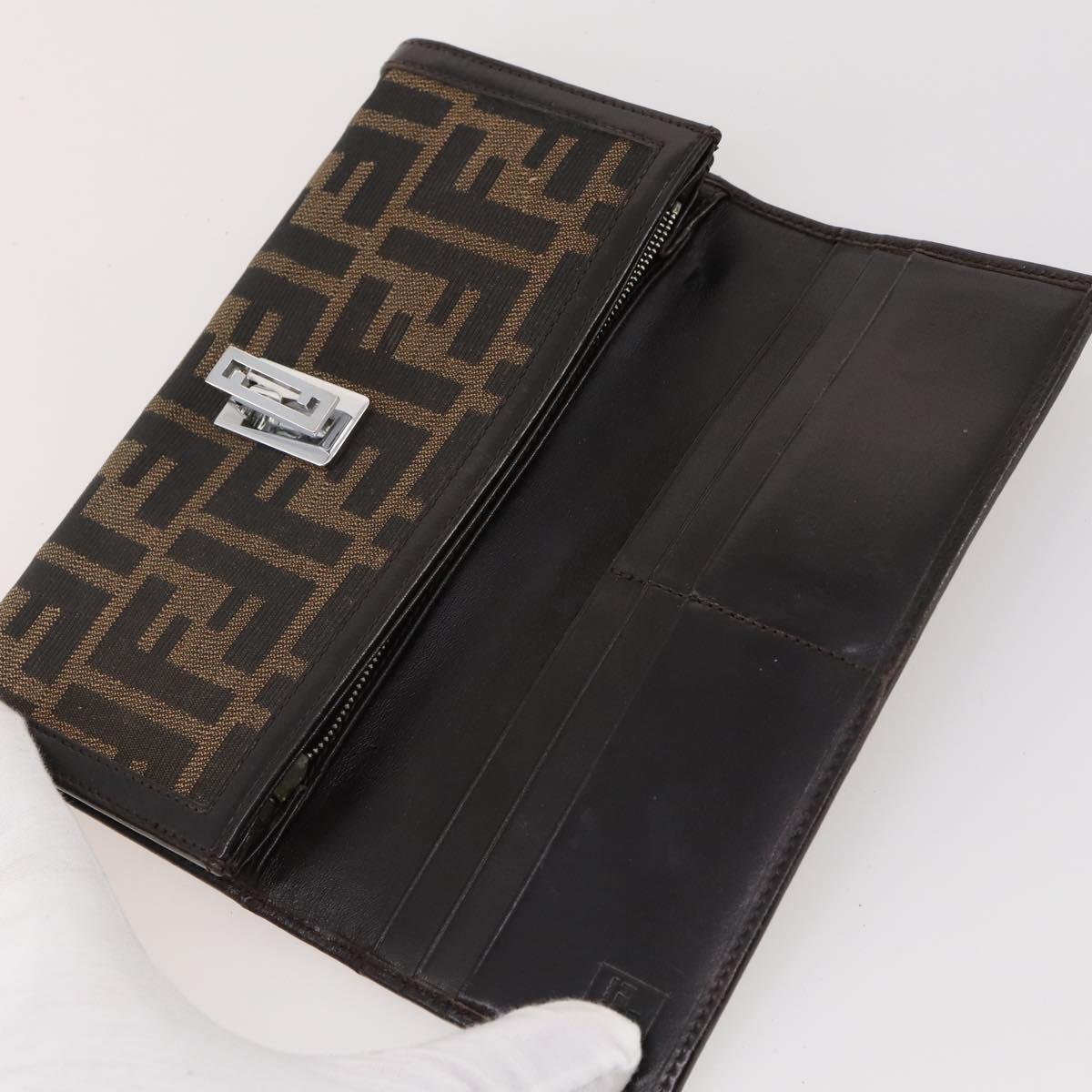 FENDI Zucca Canvas Wallet 10 Set Black Brown Auth CB172