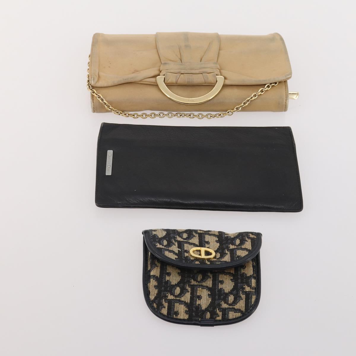 Christian Dior Trotter Canvas Wallet Leather 10 Set Beige Black pink Auth CB175