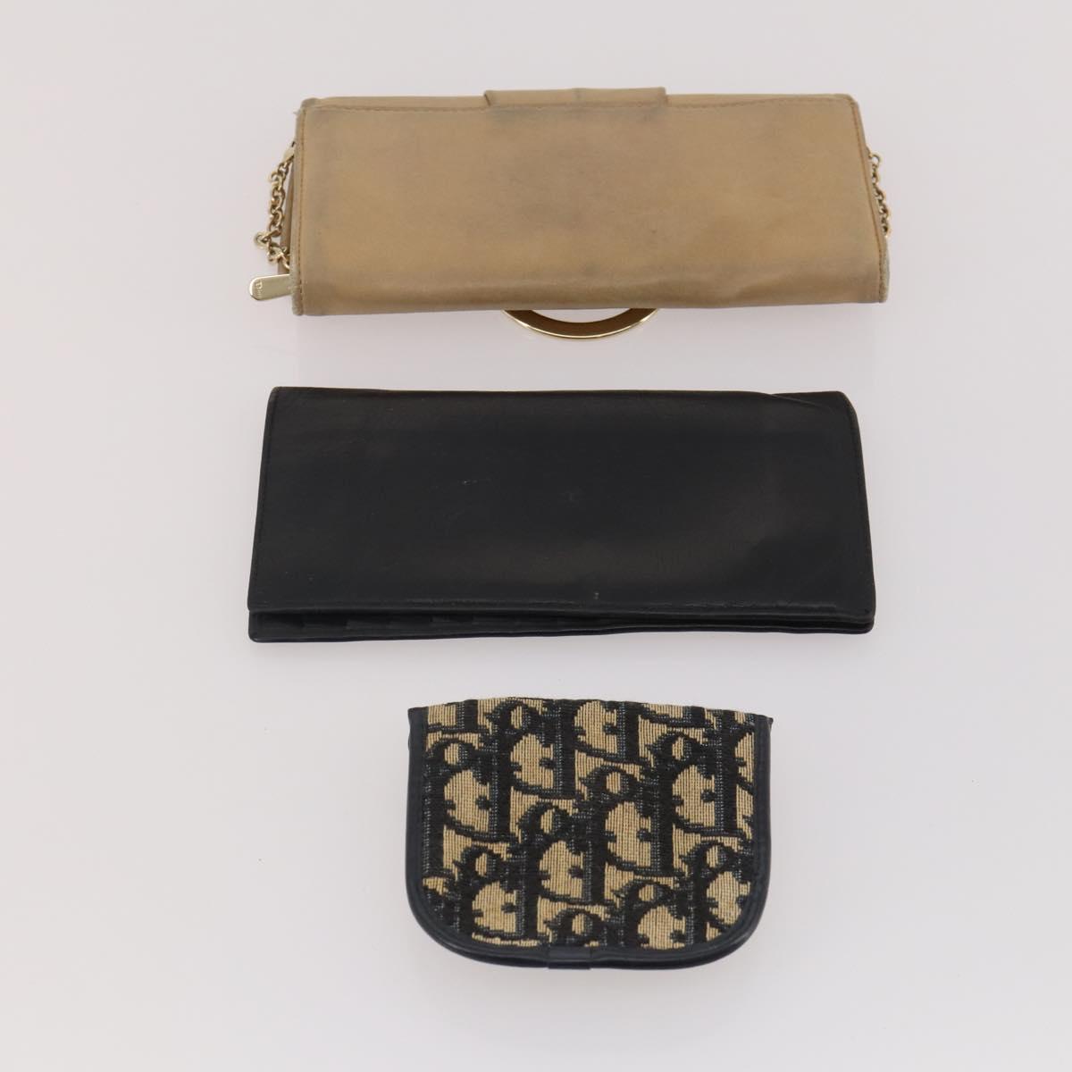 Christian Dior Trotter Canvas Wallet Leather 10 Set Beige Black pink Auth CB175