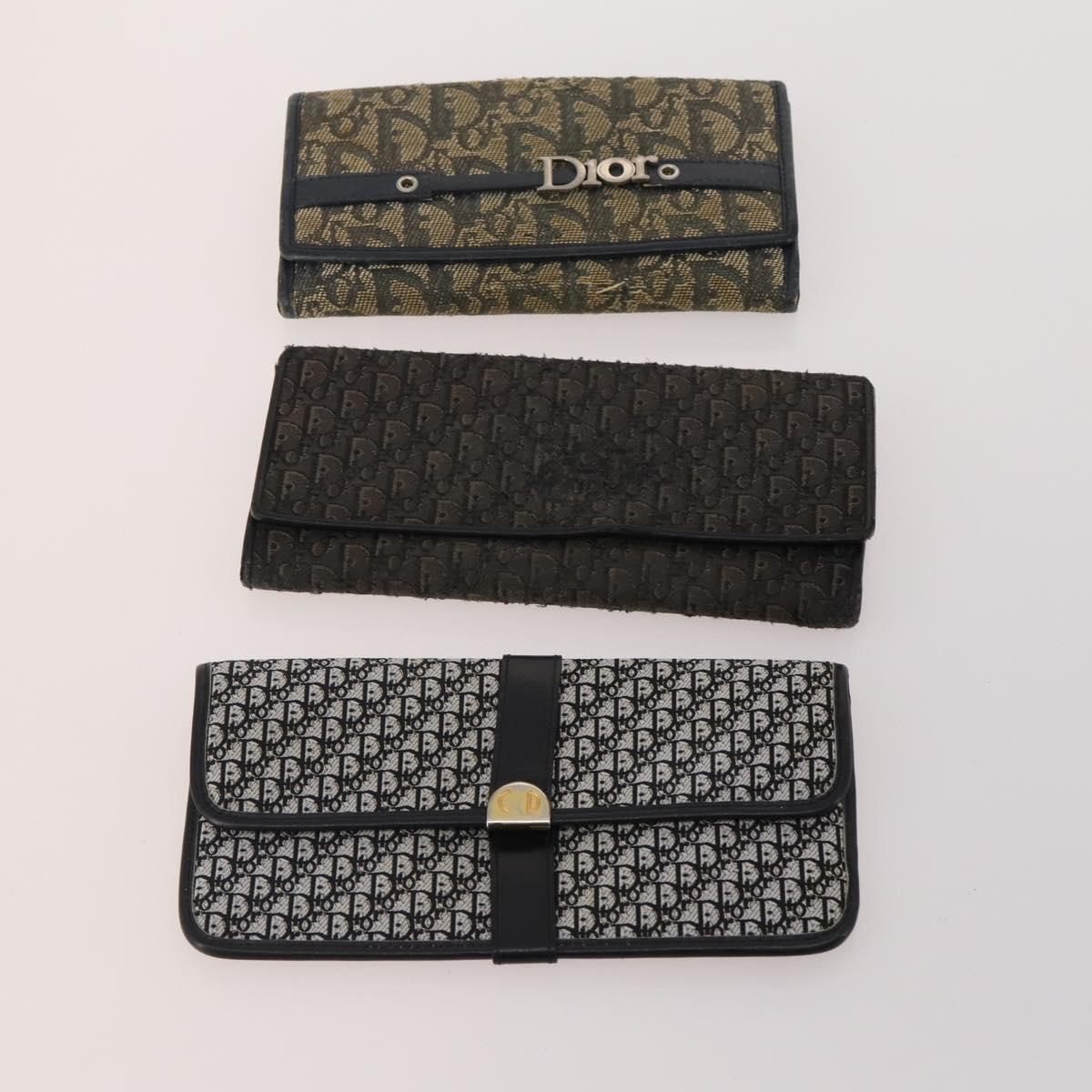 Christian Dior Trotter Canvas Wallet Leather 10 Set Beige Black pink Auth CB175