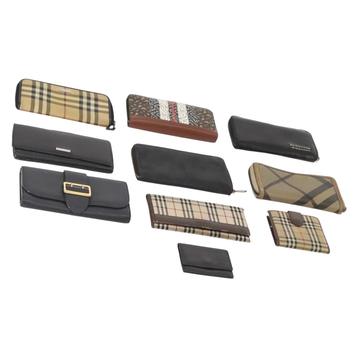 BURBERRY Nova Check Wallet Canvas Leather 10 Set Black Beige Auth CB179