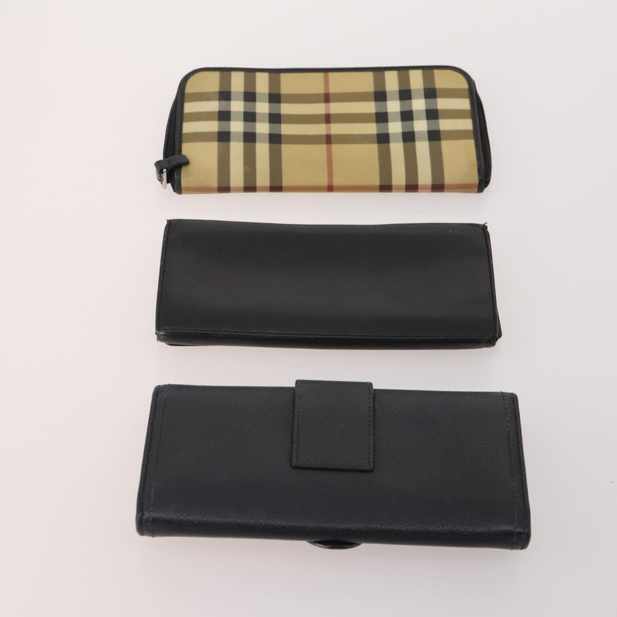 BURBERRY Nova Check Wallet Canvas Leather 10 Set Black Beige Auth CB179