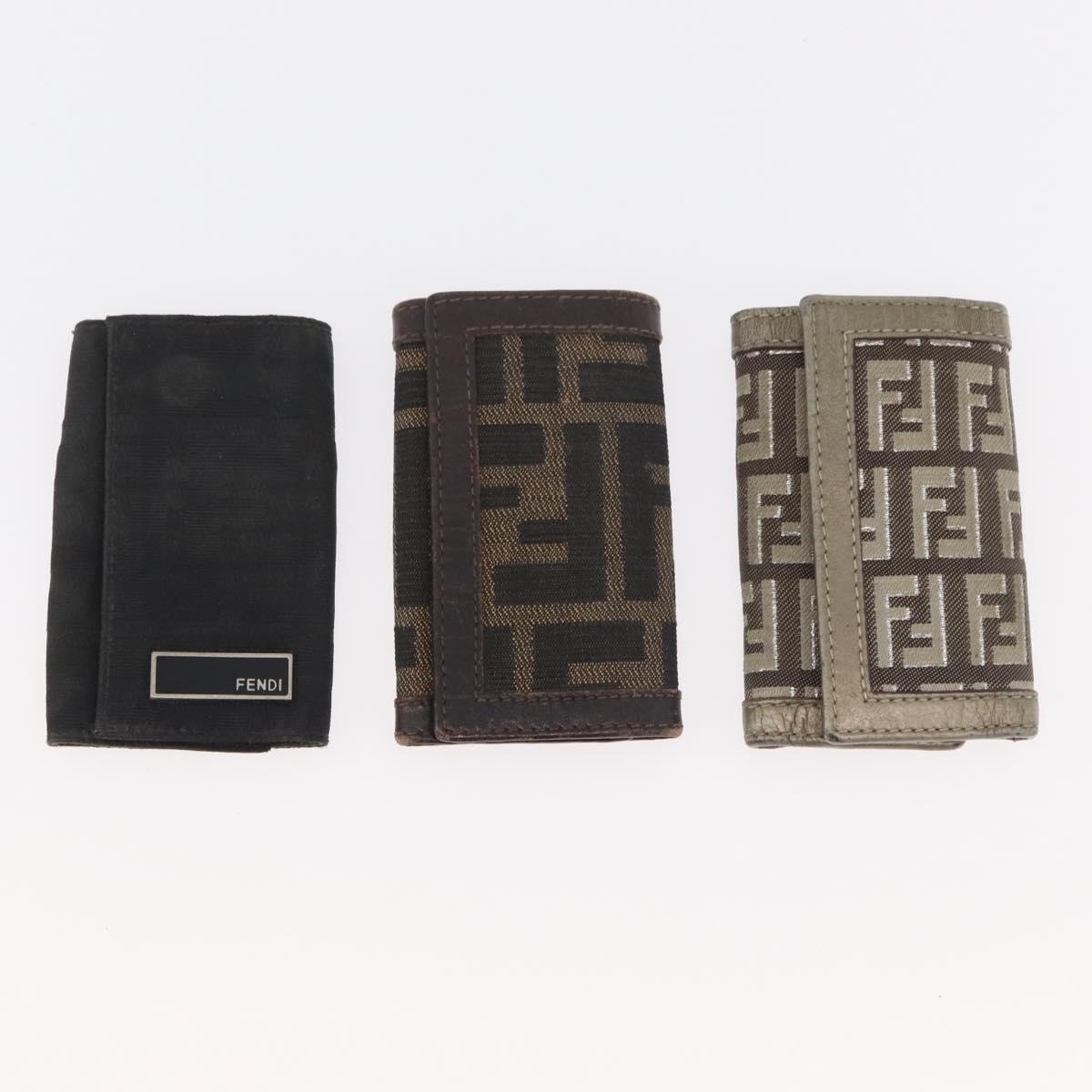 FENDI Zucca Canvas Key Case 10 Set Black Brown Auth CB182