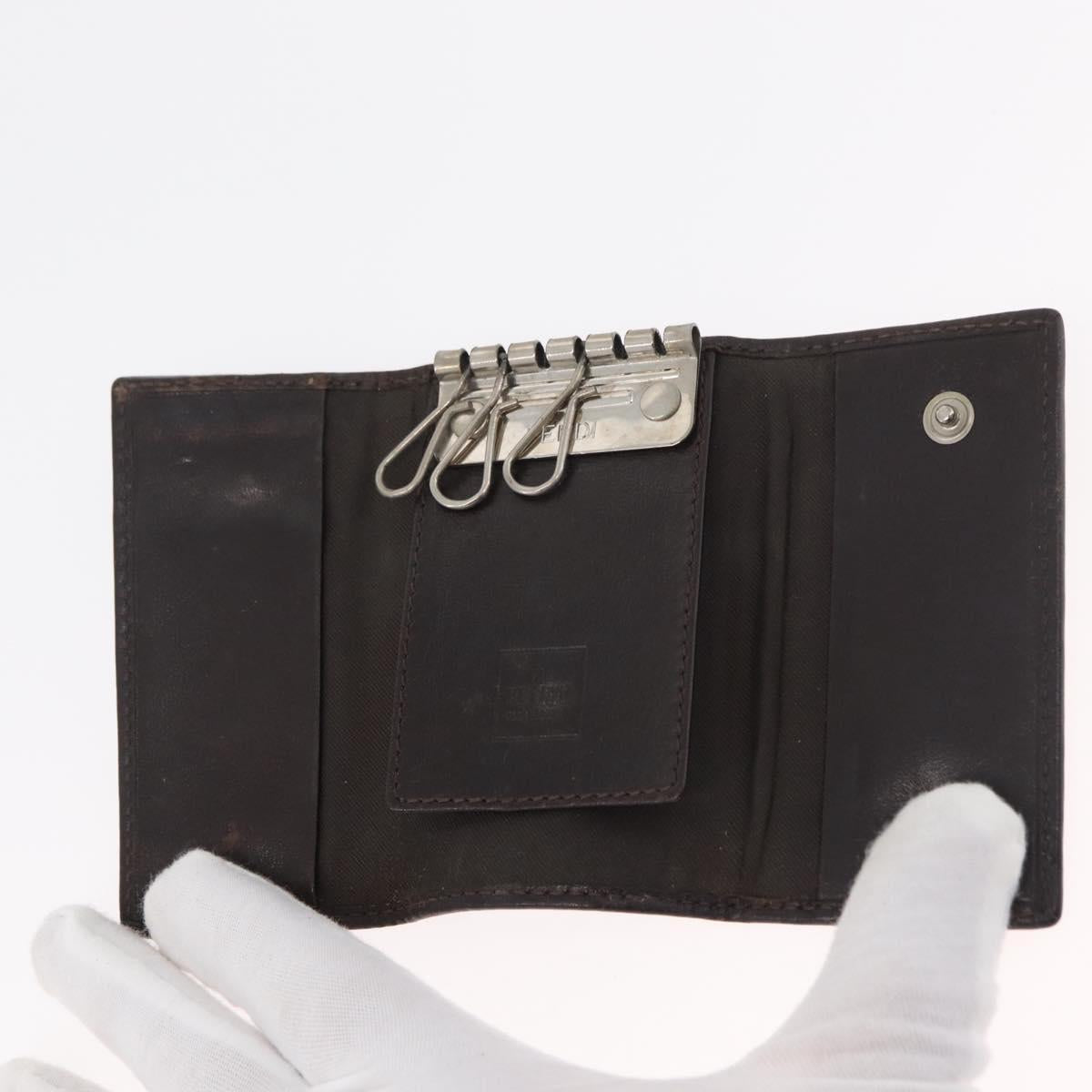 FENDI Zucca Canvas Key Case 10 Set Black Brown Auth CB182