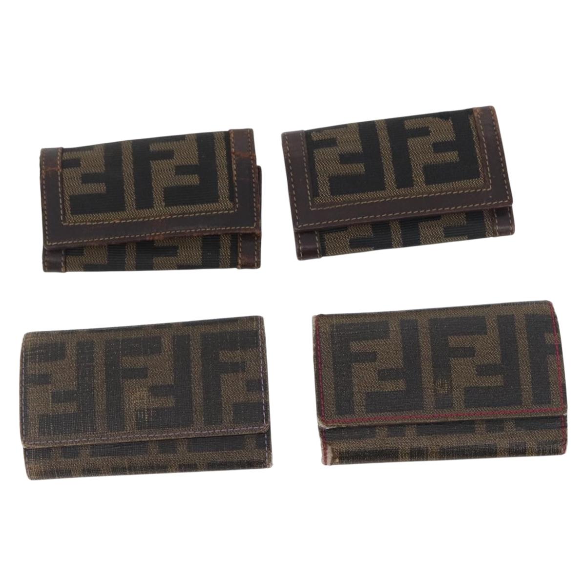 FENDI Zucca Canvas Key Case 10 Set Black Brown Auth CB182