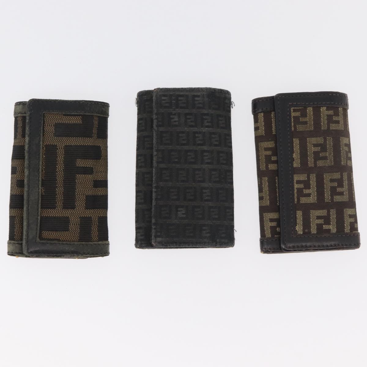 FENDI Zucca Canvas Key Case 10 Set Black Brown Auth CB182