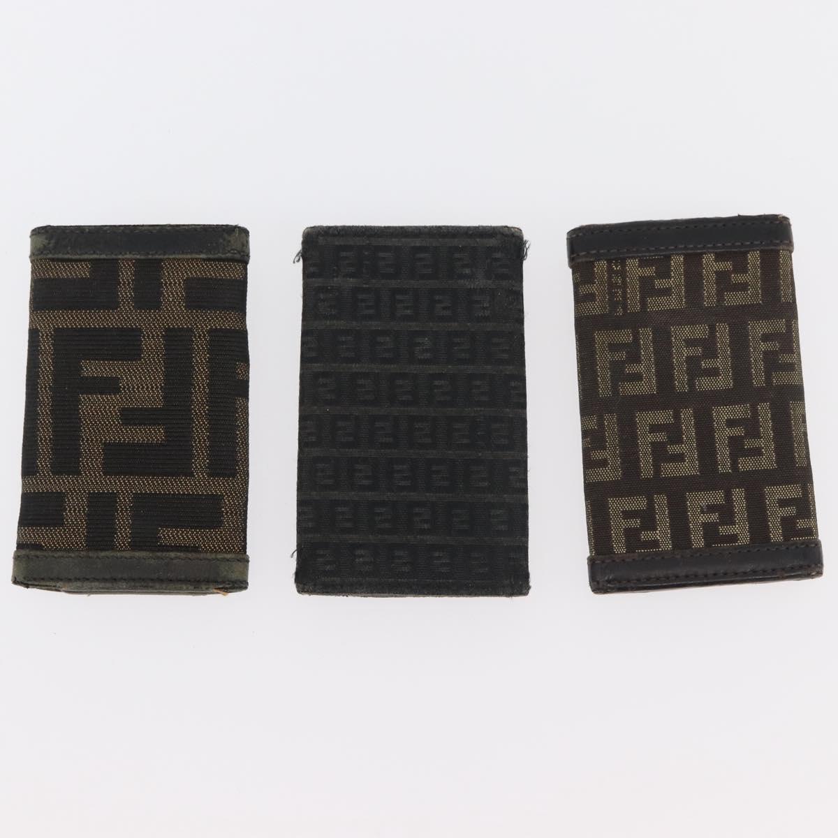 FENDI Zucca Canvas Key Case 10 Set Black Brown Auth CB182