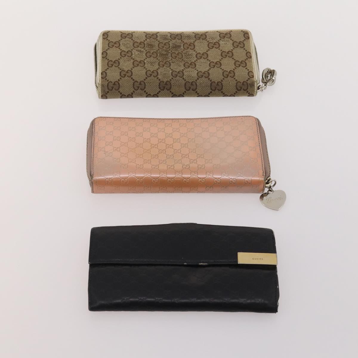 GUCCI GG Canvas Micro GG Guccissima Wallet Leather 10 Set Beige Black Auth CB188