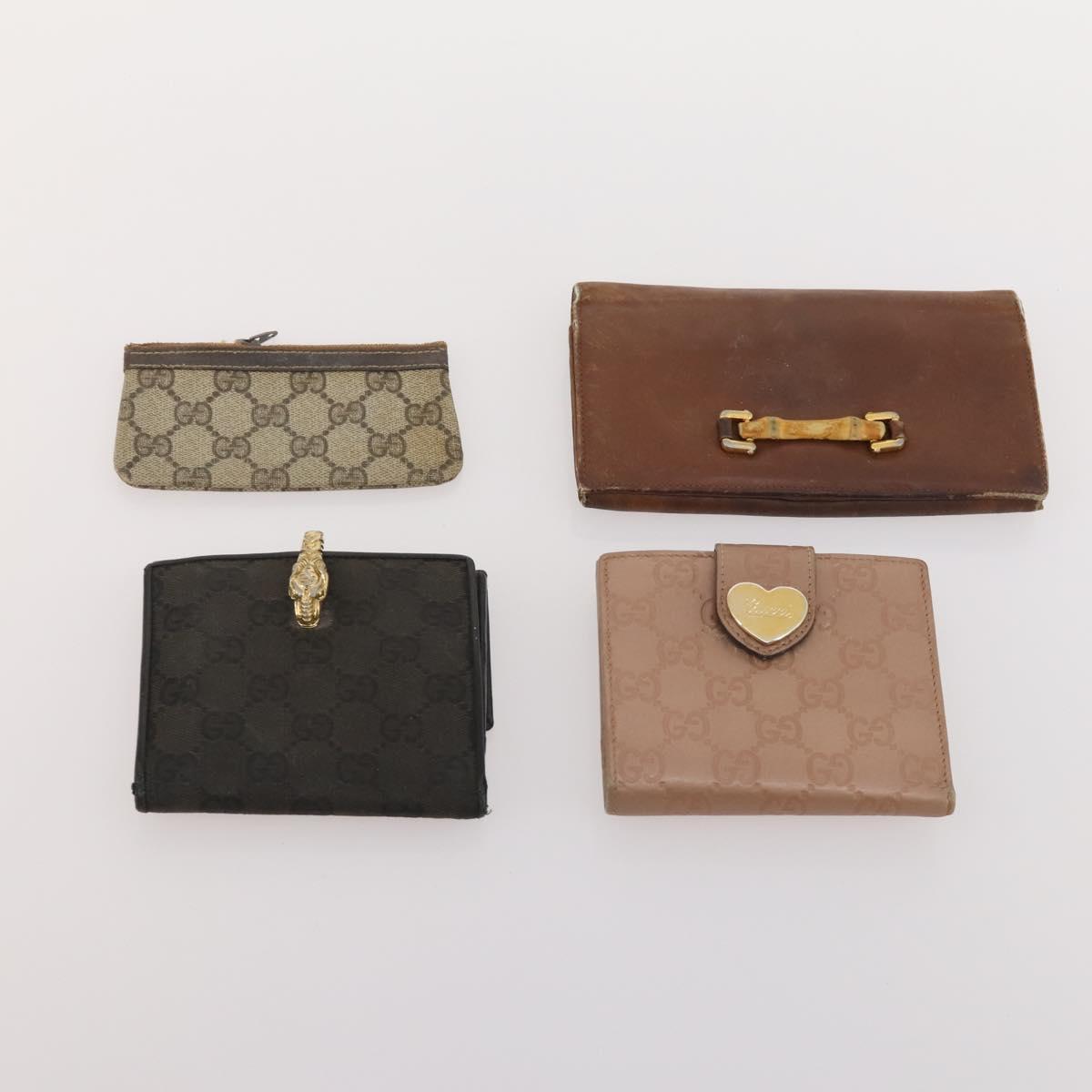 GUCCI GG Canvas Micro GG Guccissima Wallet Leather 10 Set Beige Black Auth CB188
