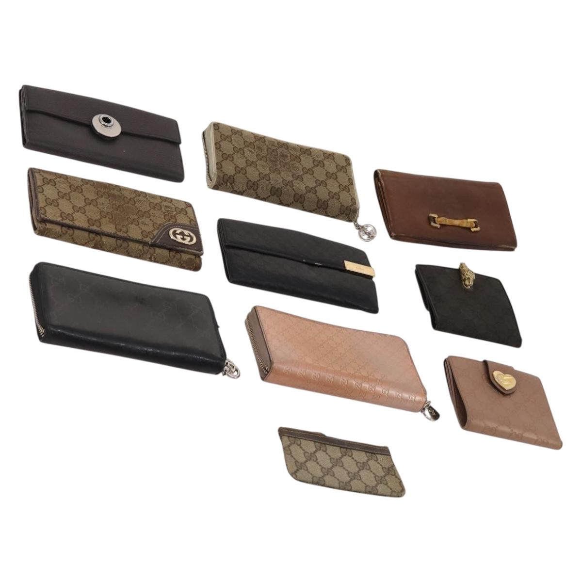 GUCCI GG Canvas Micro GG Guccissima Wallet Leather 10 Set Beige Black Auth CB188